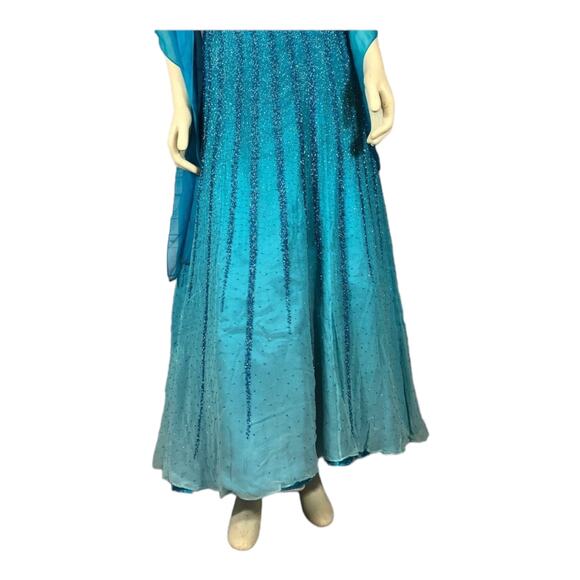 Vintage Alyce Designs 80s Strapless Beaded Blue Prom Evening Gown scarf size 8 - Picture 7 of 13